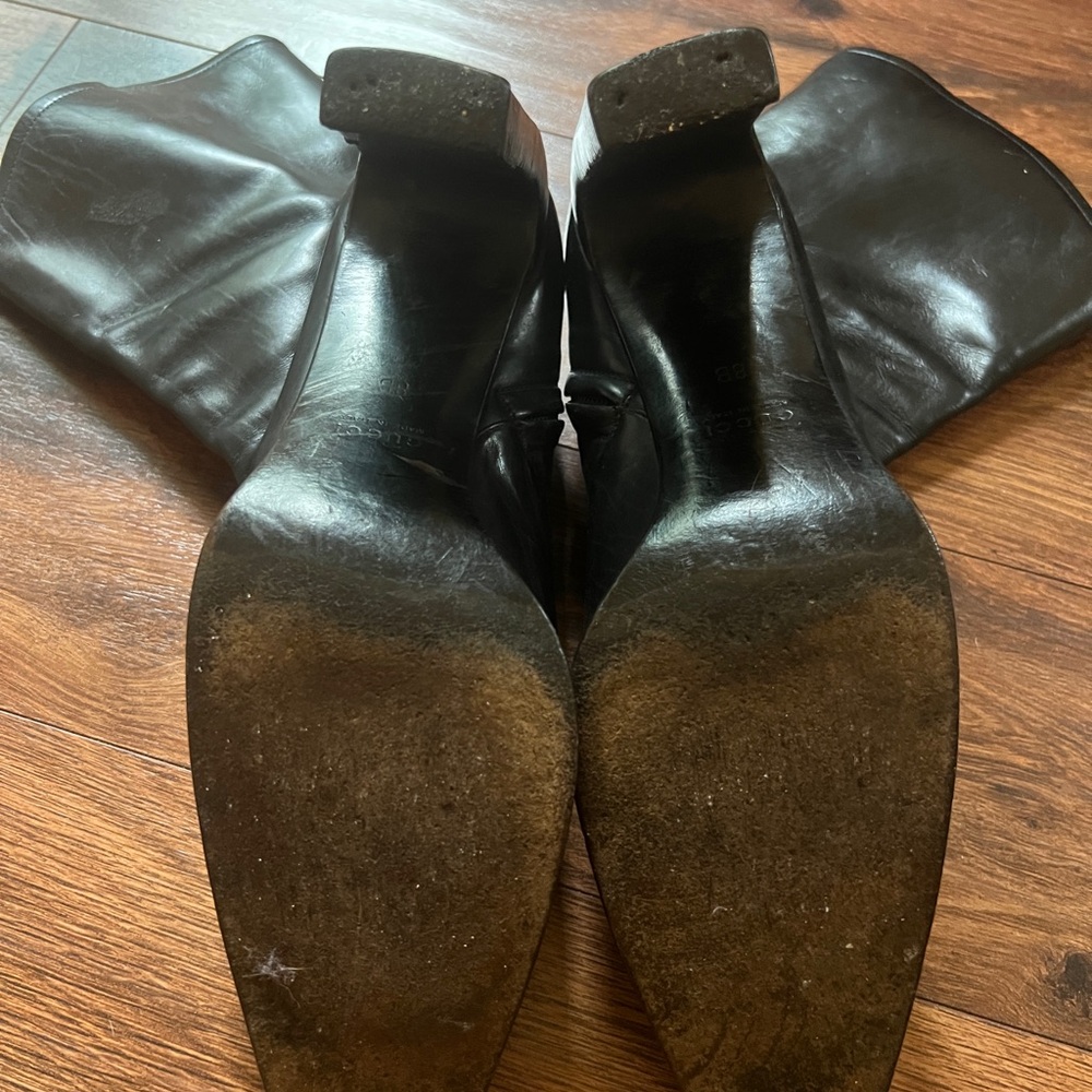 Vintage Gucci Women’s Black Leather Square Toe Heeled Boots 8B - Picture 4 of 7